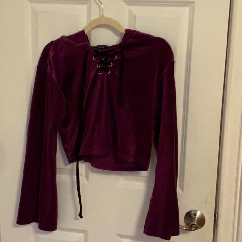 Dark Purple Cropped Velvet Sweatshirt